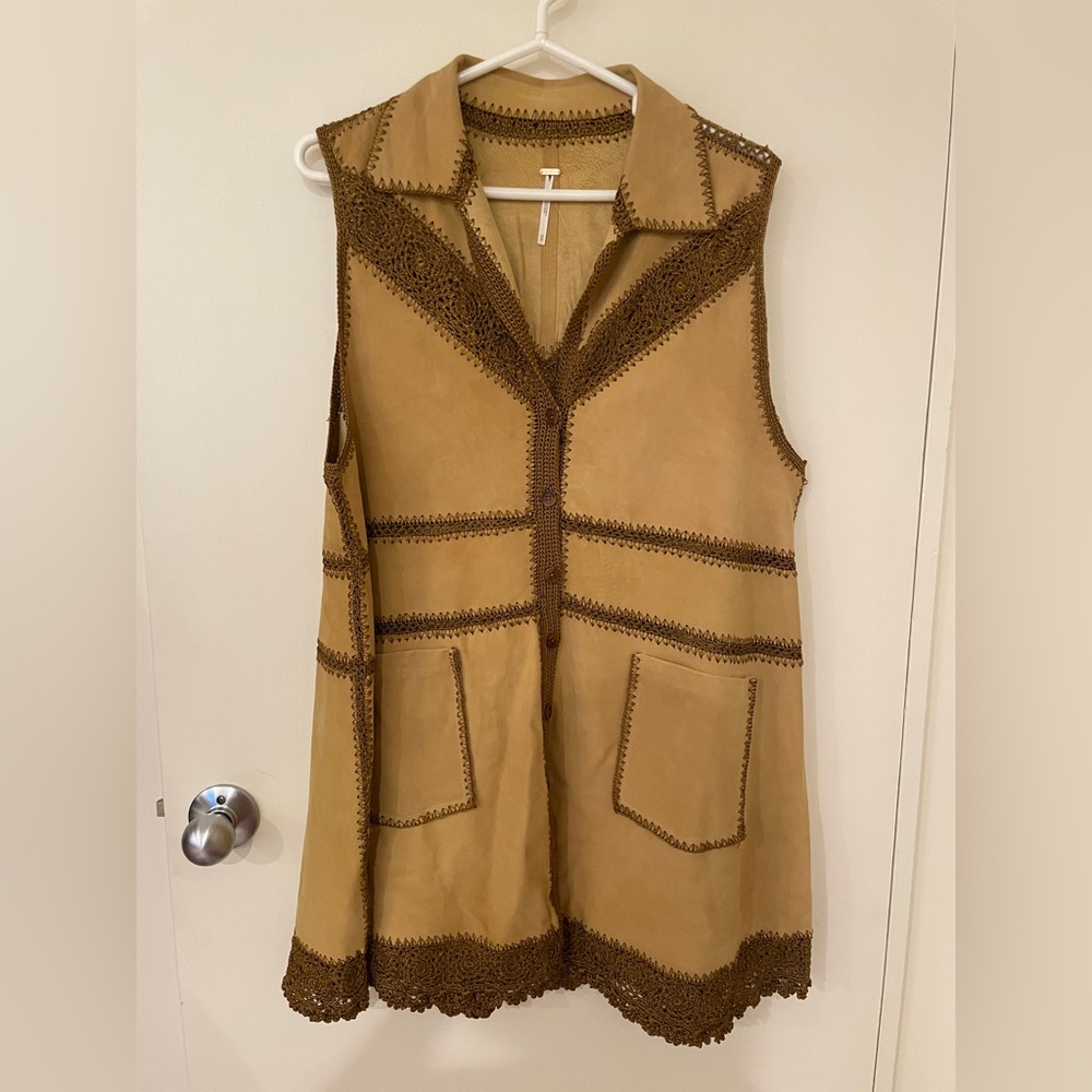 Free People suede Mini Dress vest duster crochet NEW - Picture 6 of 10